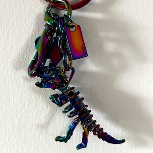 Rexy Bag Charm Dinosaur Key Fob Ring Gold Multicolor Glitter Metallic